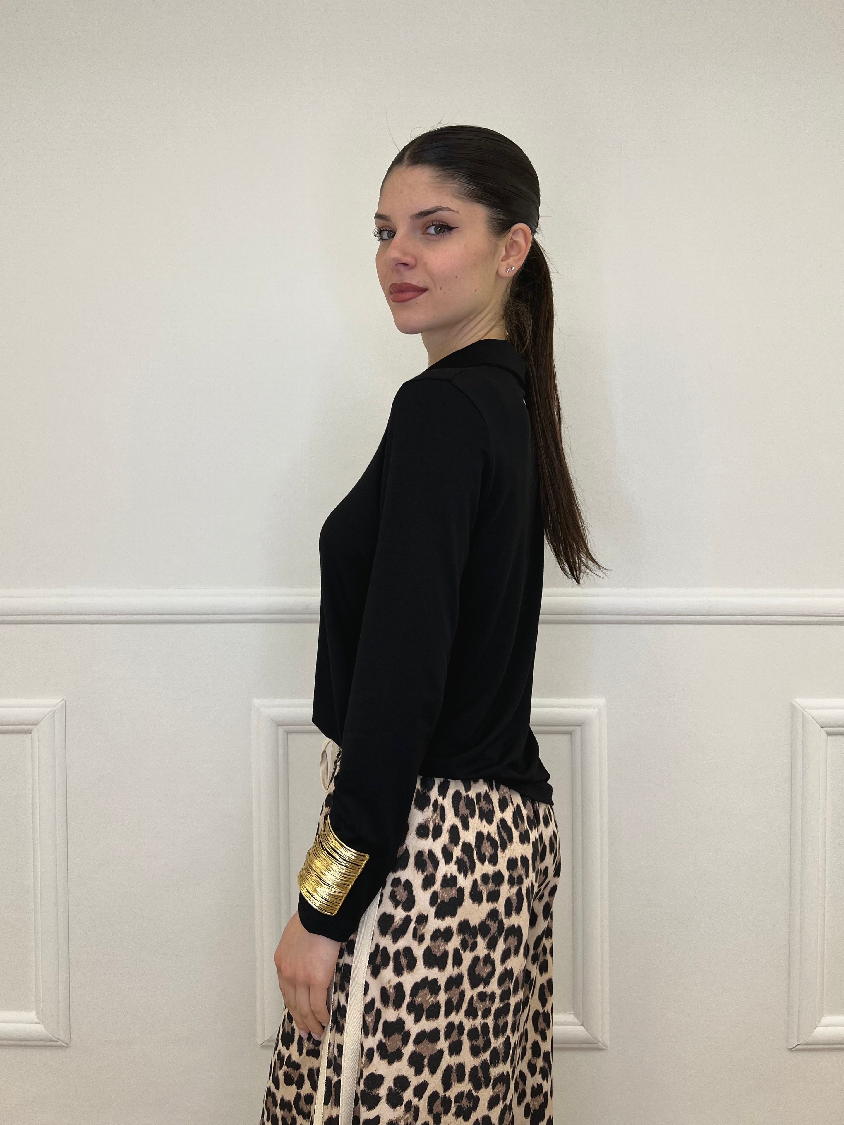 Camicia in Jersey di Viscosa 28163 Nero