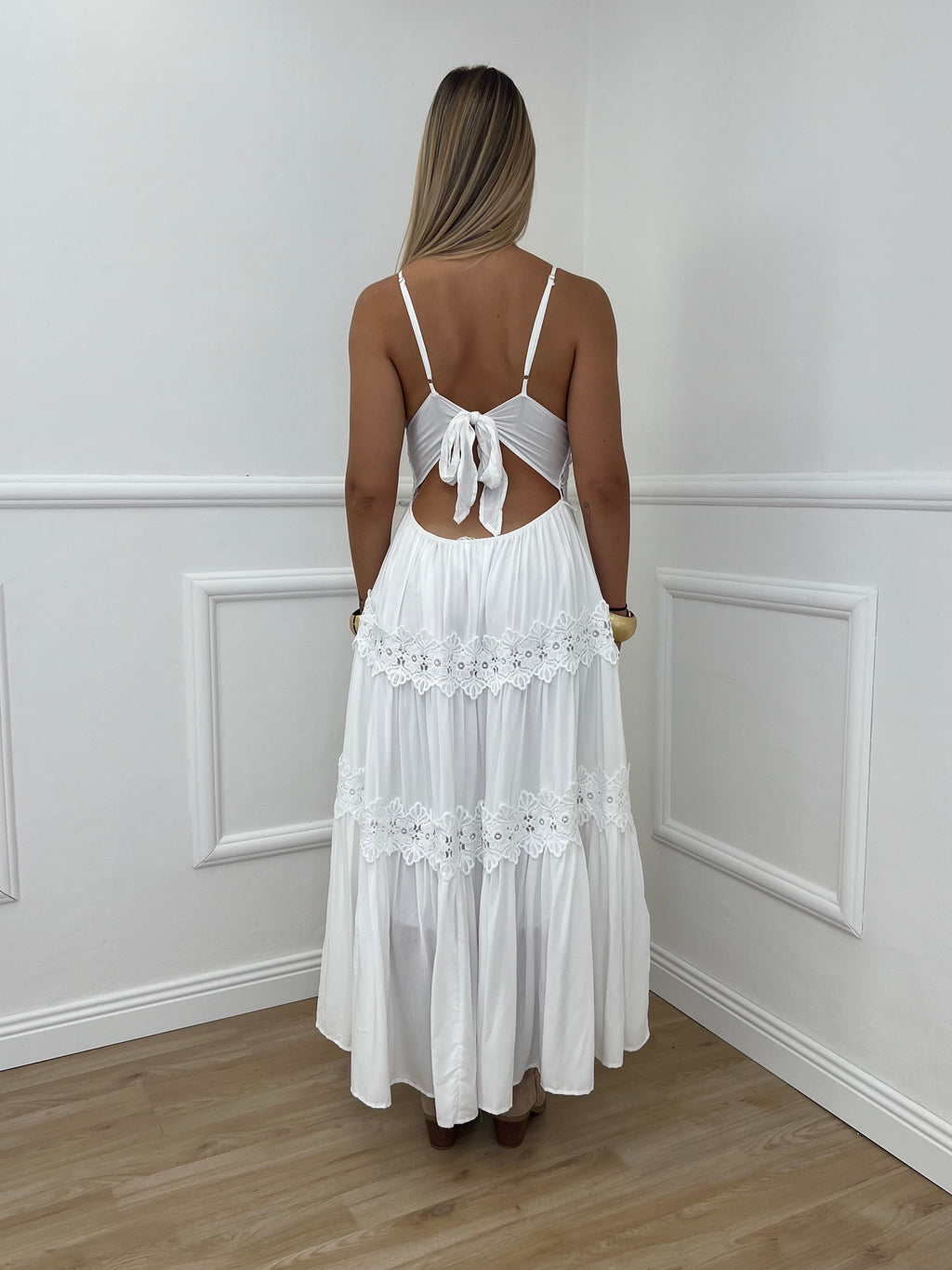 Abito Inserti Macramè 18085 Bianco