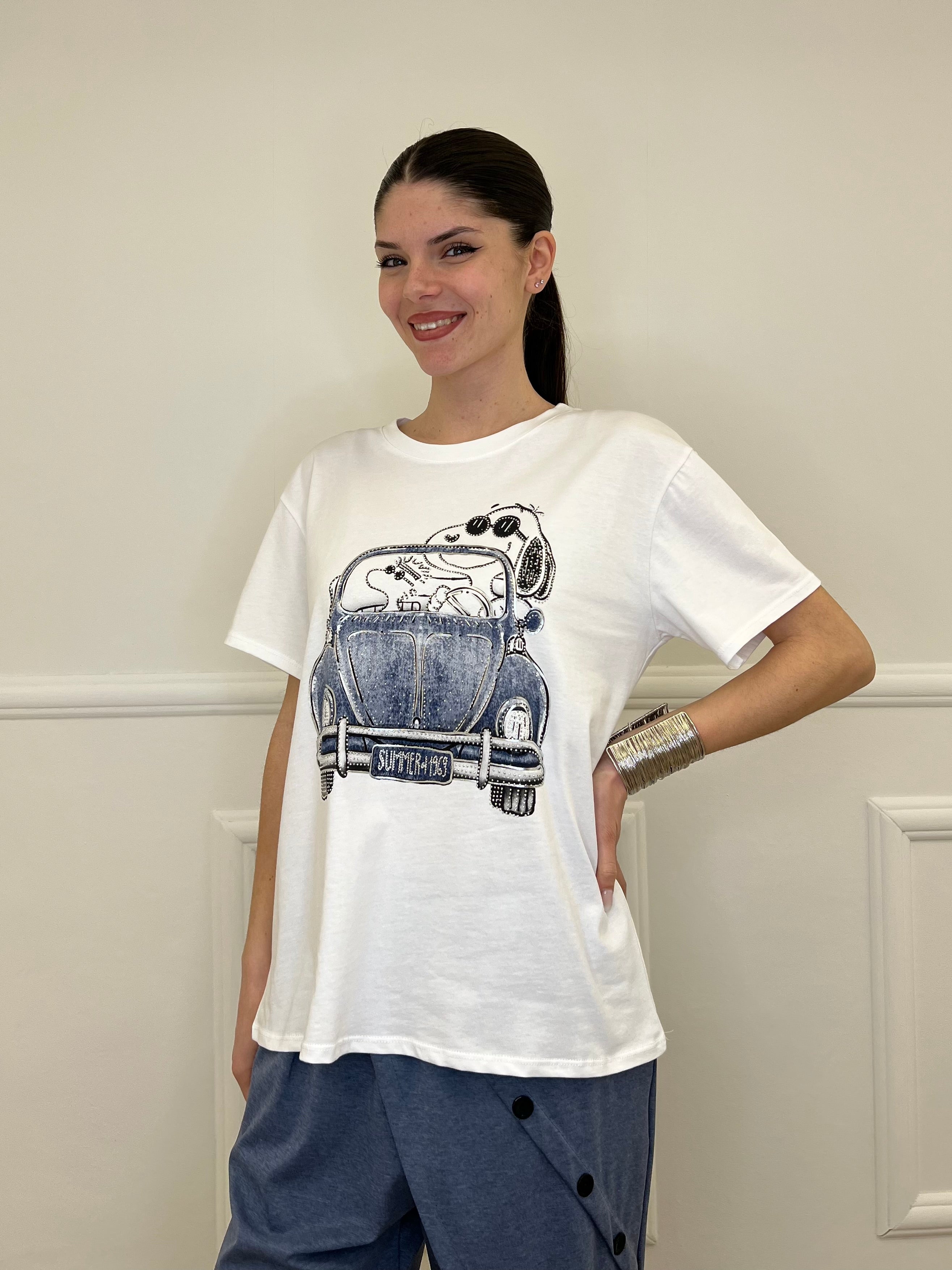 T-shirt Over Snoopy Con Strass