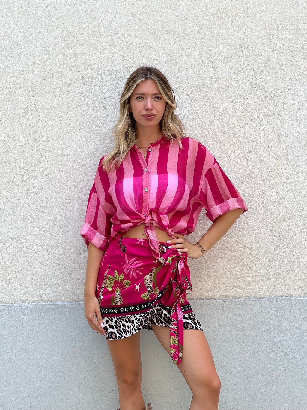 Gonna Pareo Corta Animalier BM196 Fucsia