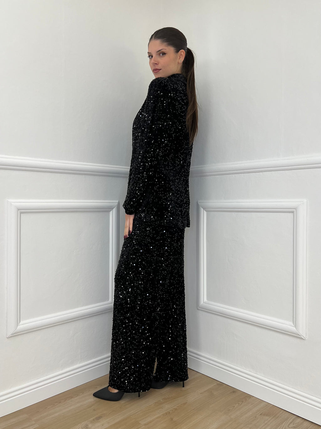 Giacca Ciniglia Paillettes 2466 Nero