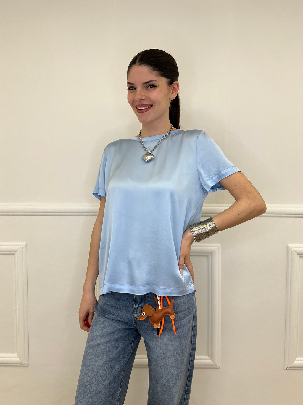 Maglietta In Raso Di Viscosa 82008 Azzurro