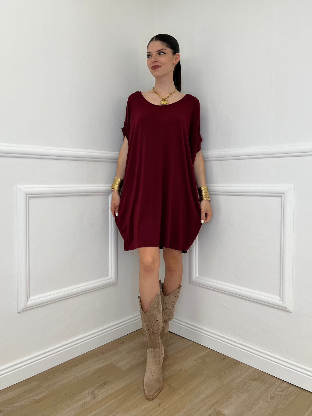 Abito Oversize Viscosa 9980 Bordeaux