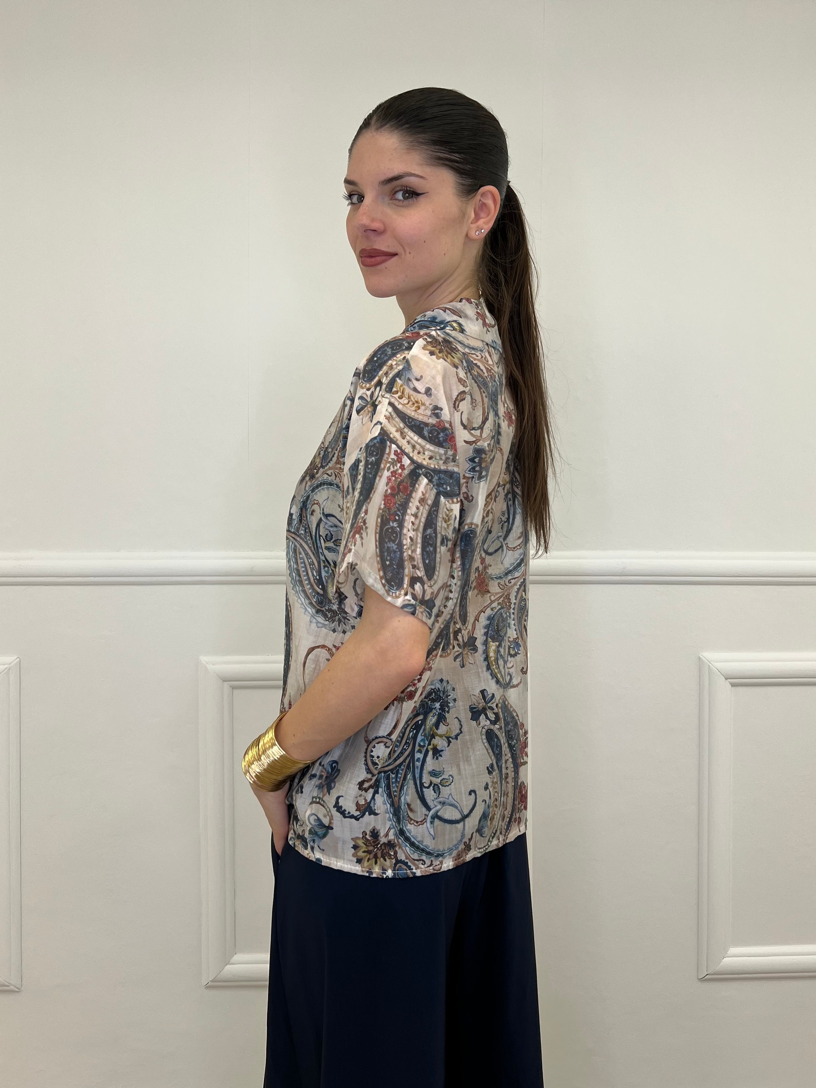 Camicia Paisley in Tencel 25155 Blu