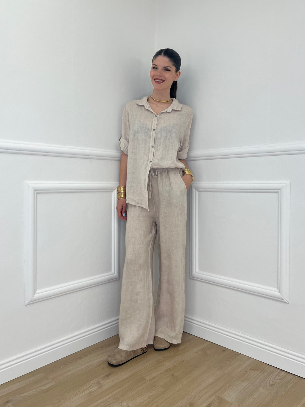 Pantalone Lino Coulisse 23216 Beige