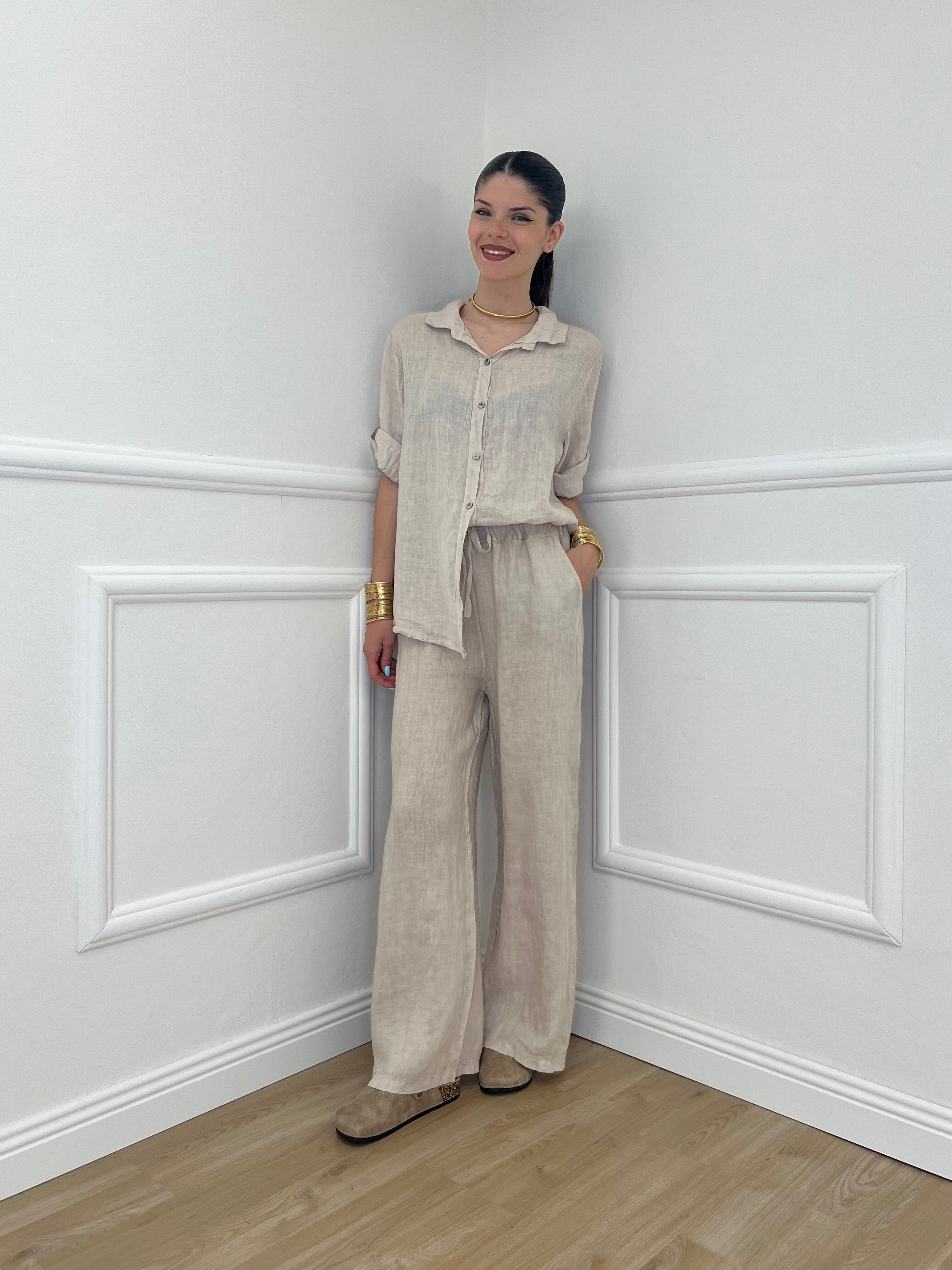Pantalone Lino Coulisse 23216 Beige