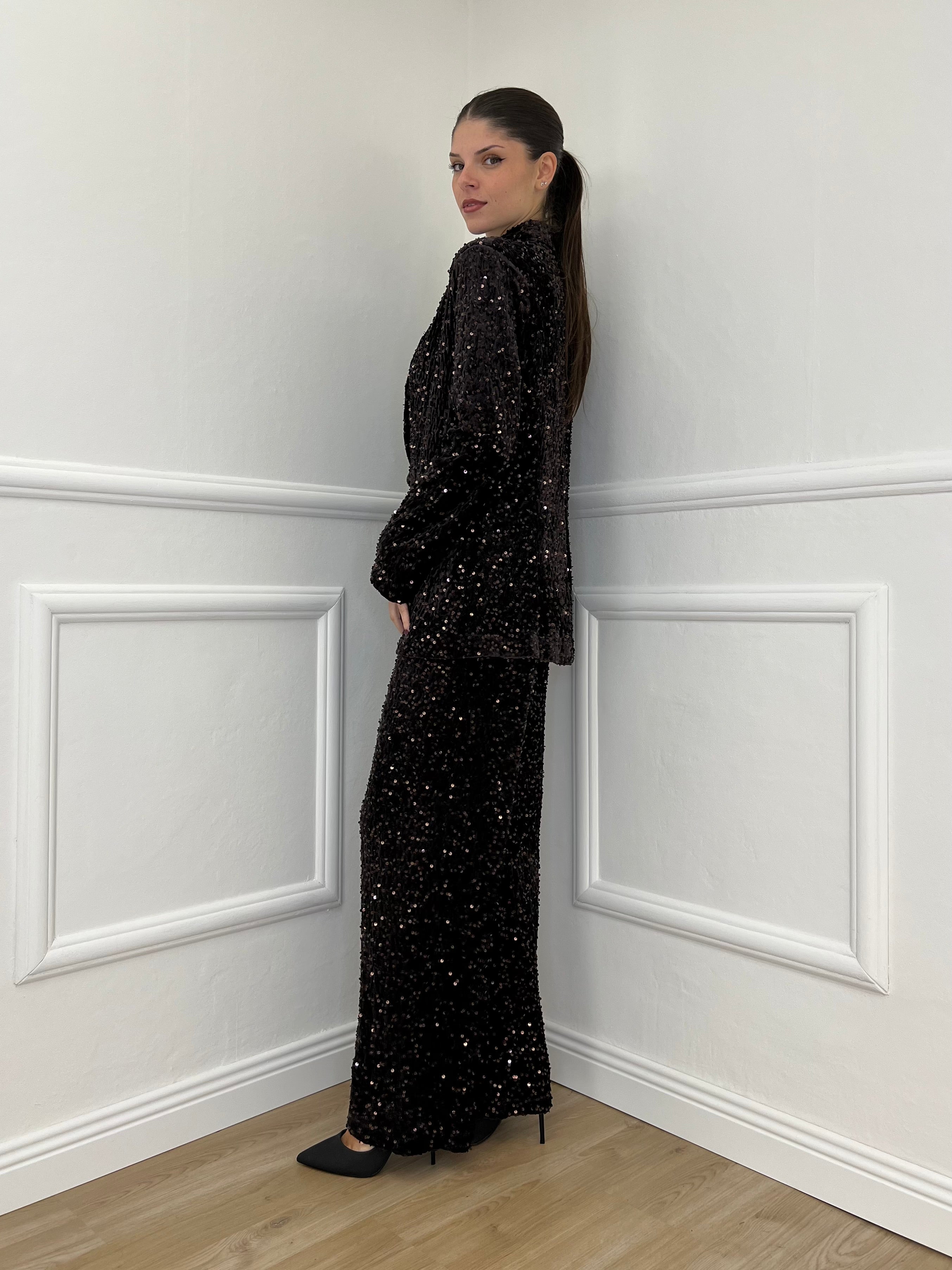 Pantalone Ciniglia Paillettes 2460 Moro