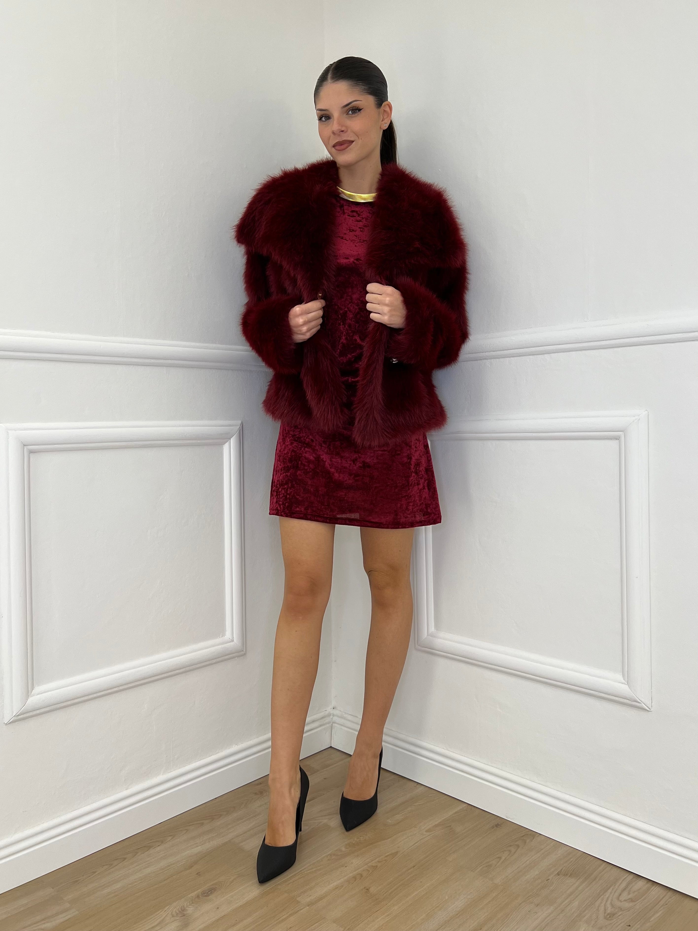 Double-Breasted Fur Coat Y0238 Bordeaux