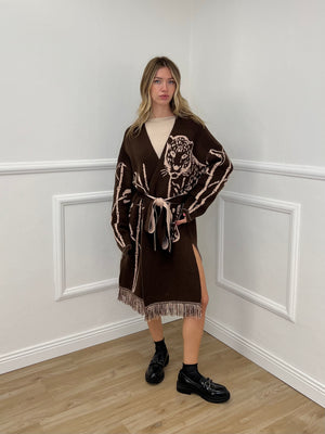 Cardigan Jacquard Jungle 90059 Marrone