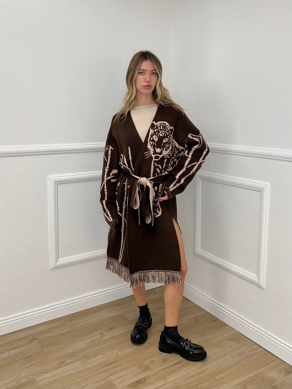 Cardigan Jacquard Jungle 90059 Marrone