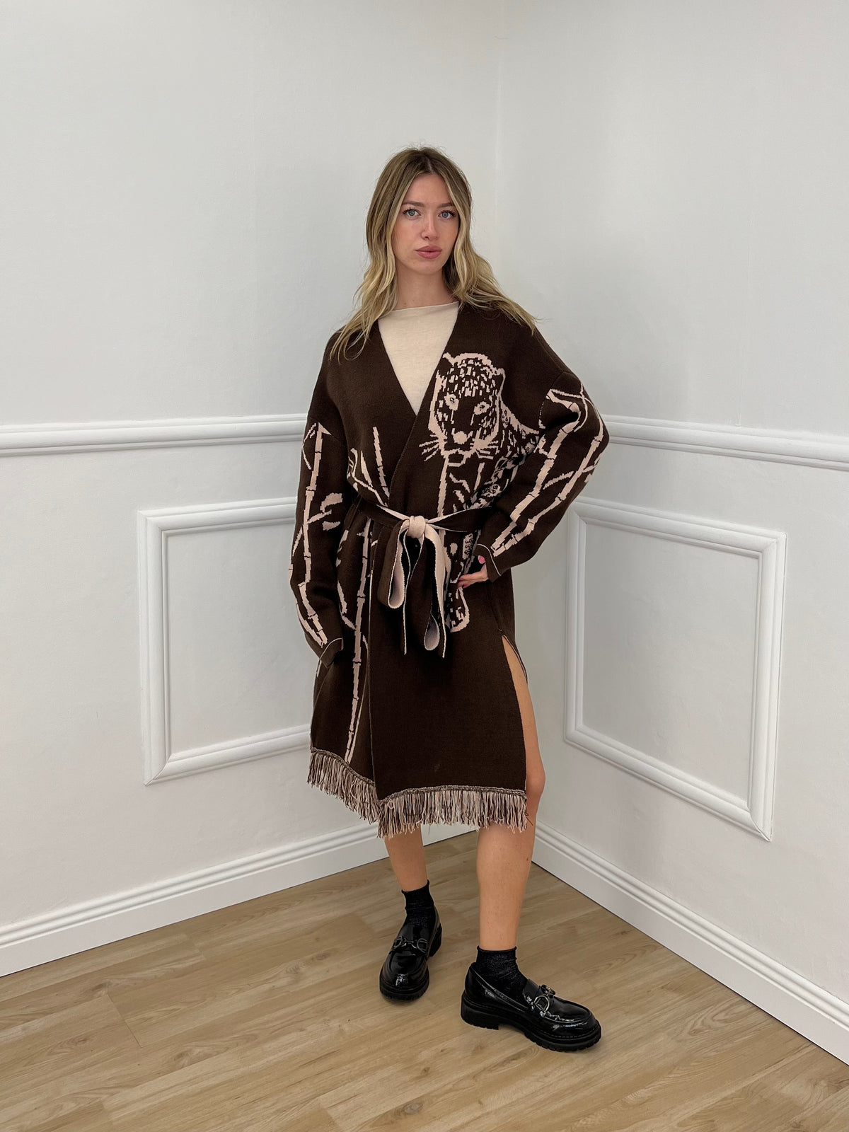 Cardigan Jacquard Jungle 90059 Marrone