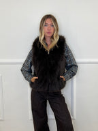 Pelliccia Smanicata Zip e Cappuccio 26003 Marrone