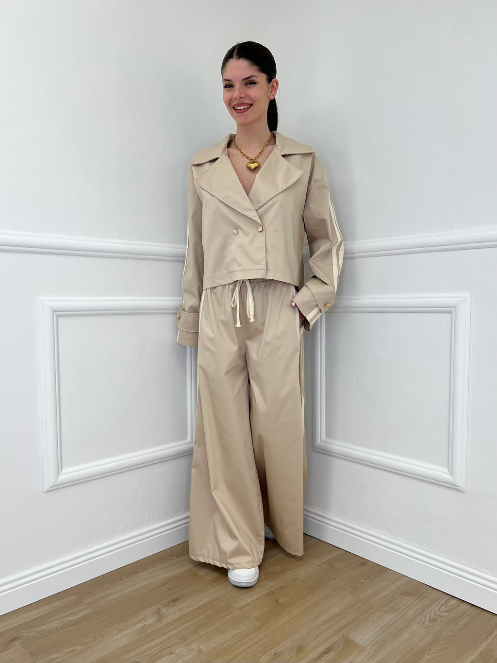 Pantalone Palazzo Bande 7809 Ecru