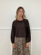 Blusa Chiffon Fiocco e Colletto 8526 Marrone