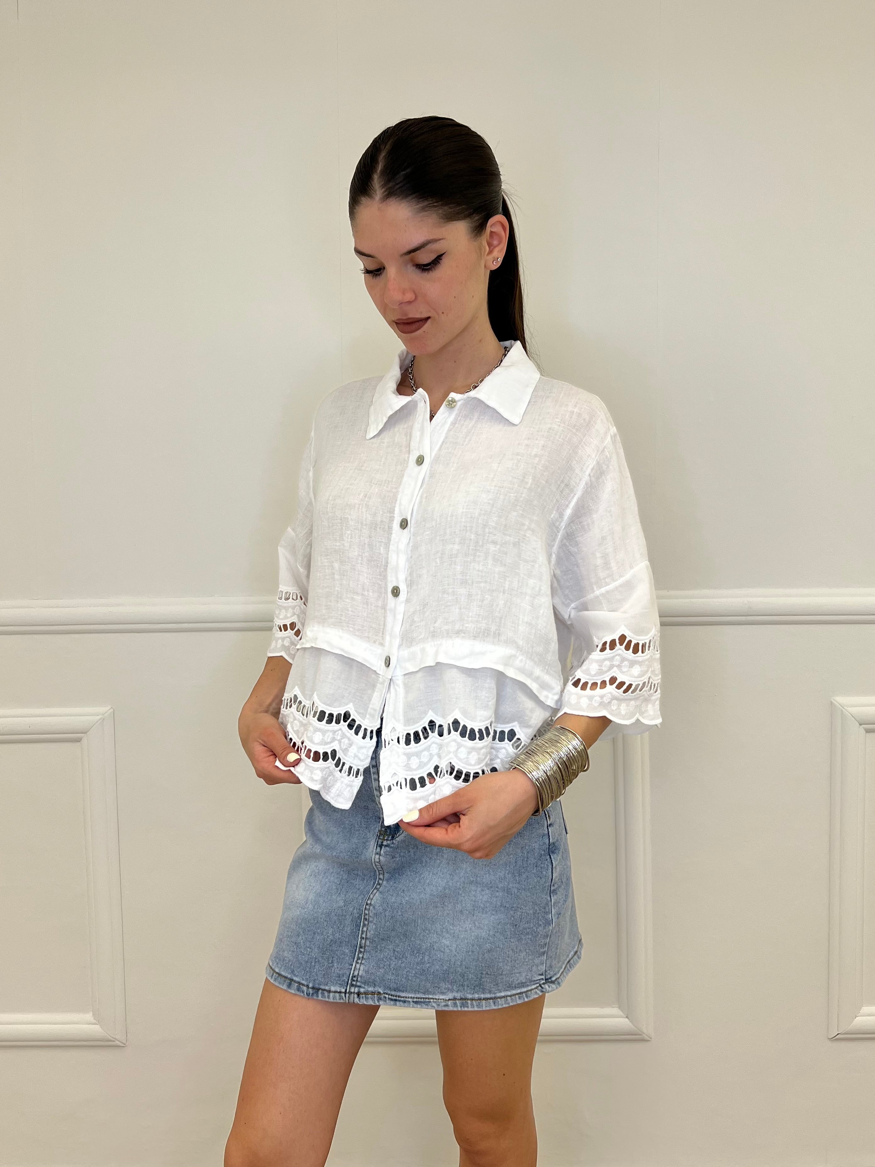 Camicia Lino Maniche Sangallo 1788 Bianco
