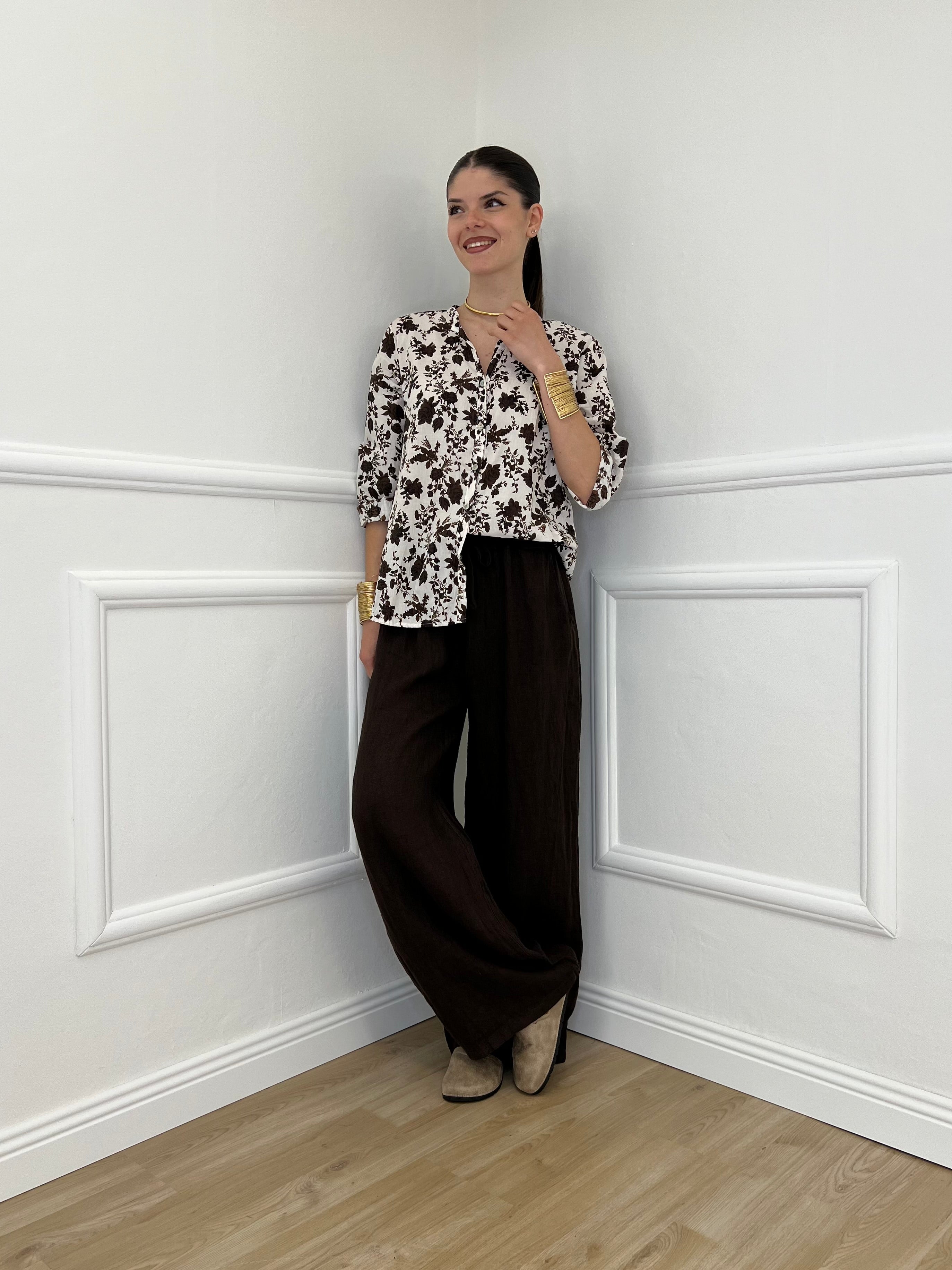 Camicia Fiori Coreana 2588-2 Marrone