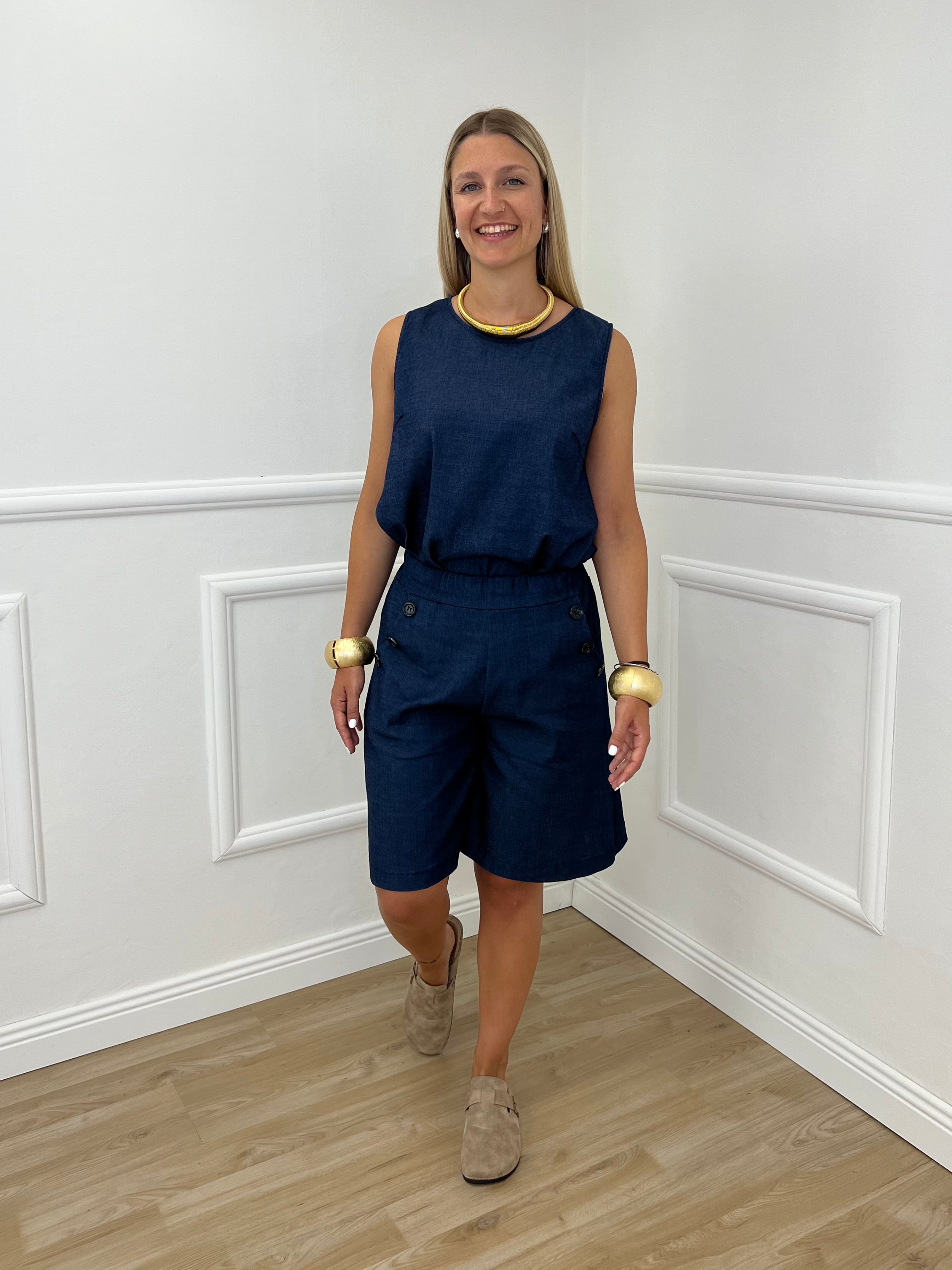 Bermuda Chambray Bottoni 2869 Blu