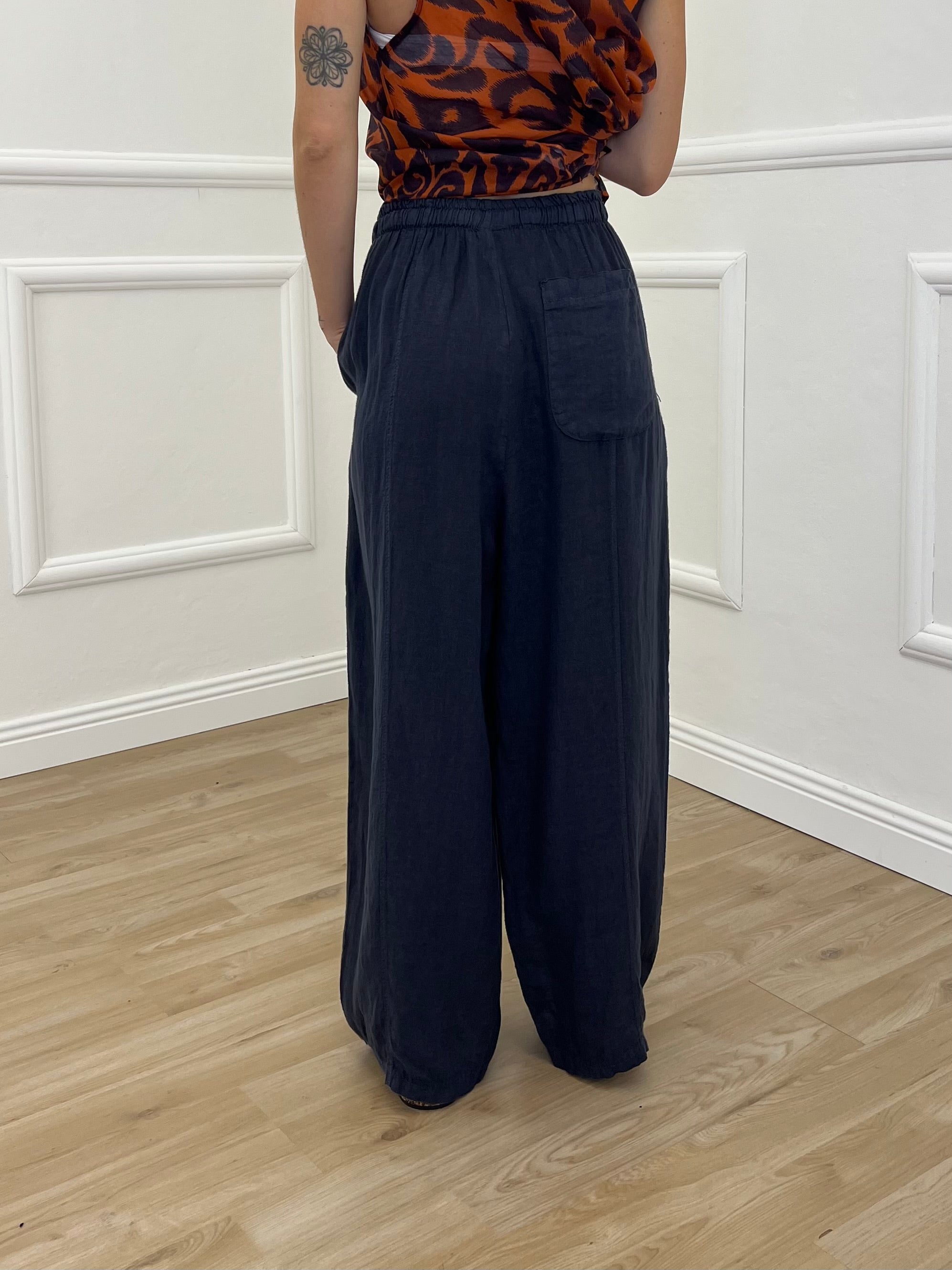 Pantalone Balloon 100% Lino 825699 Blu