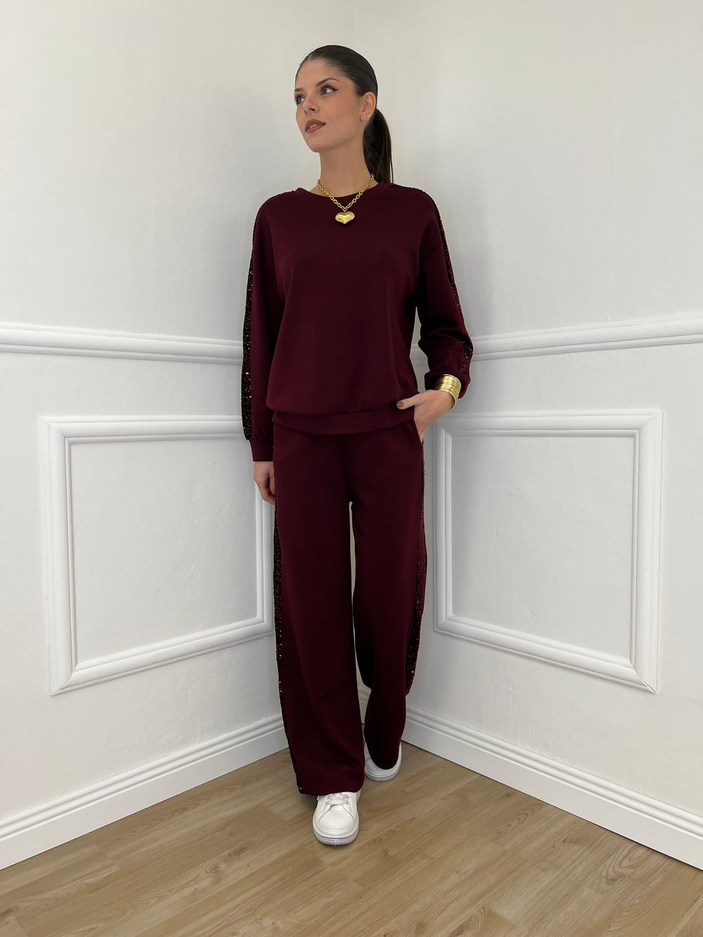 Tuta con Paillettes 21172 Burgundy