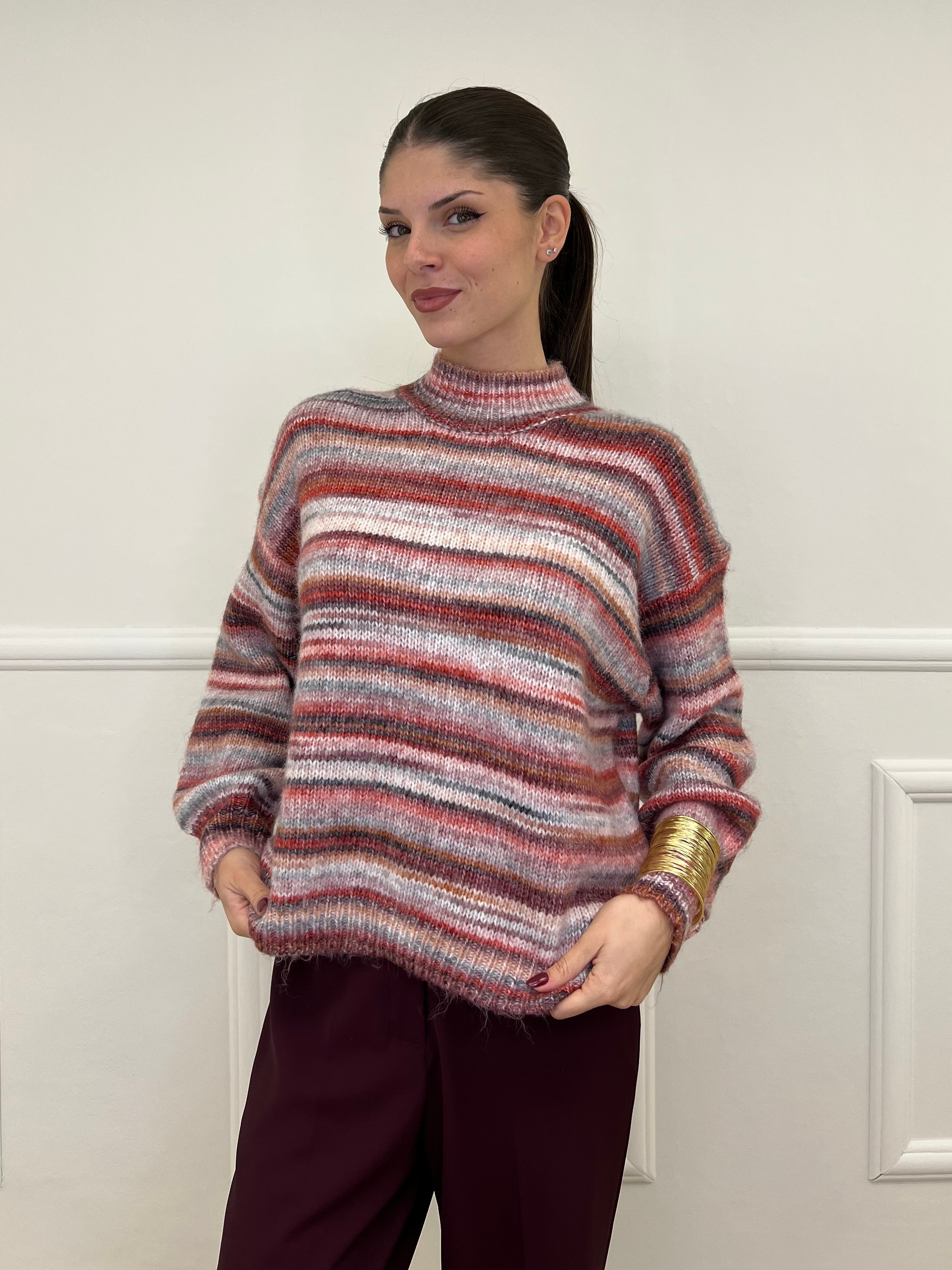 Maglia Over Multicolor 25215 Bordeaux