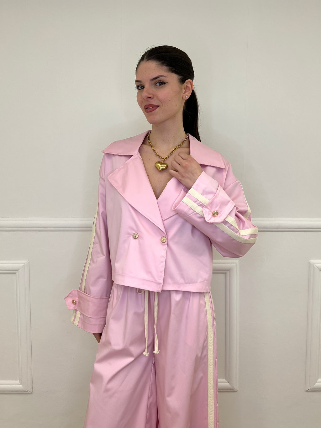 Trench Crop Doppiopetto Bande 7803 Rosa