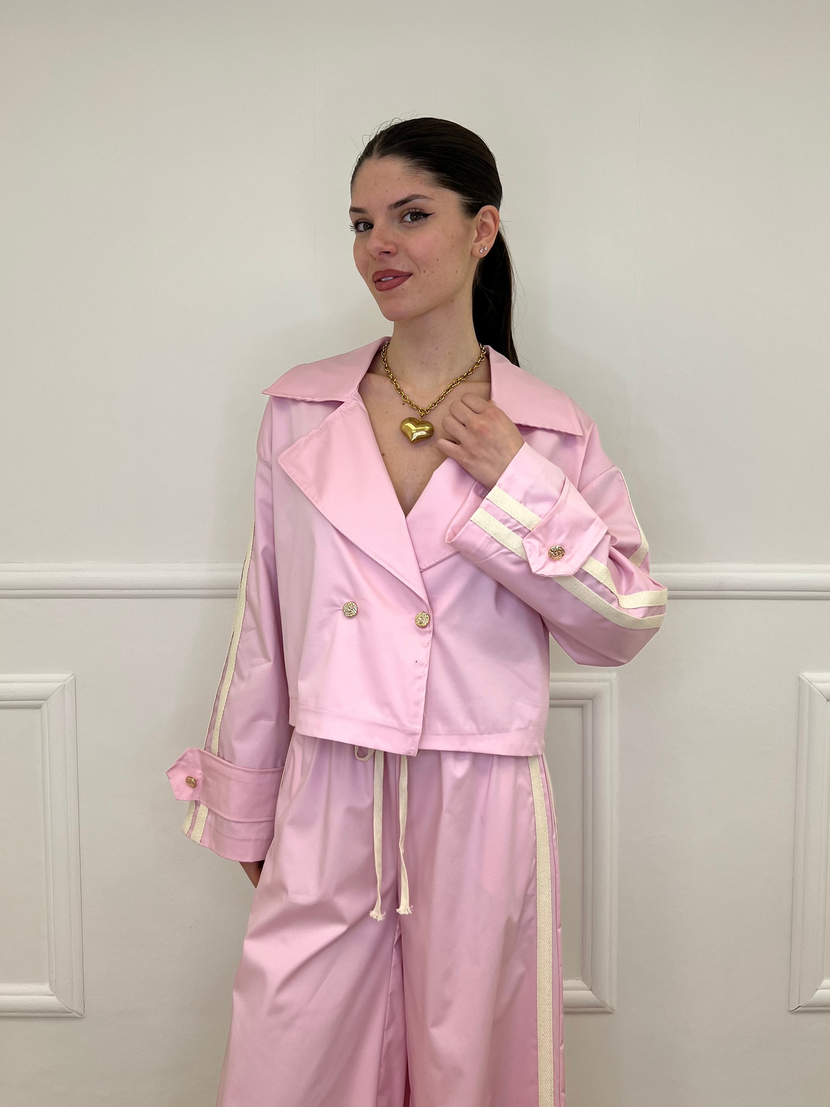 Trench Crop Doppiopetto Bande 7803 Rosa