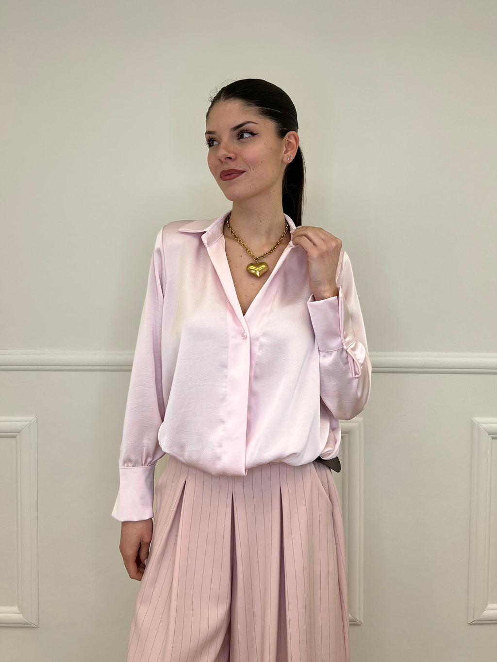 Blusa In Satin Con Spalline 10277 Rosa