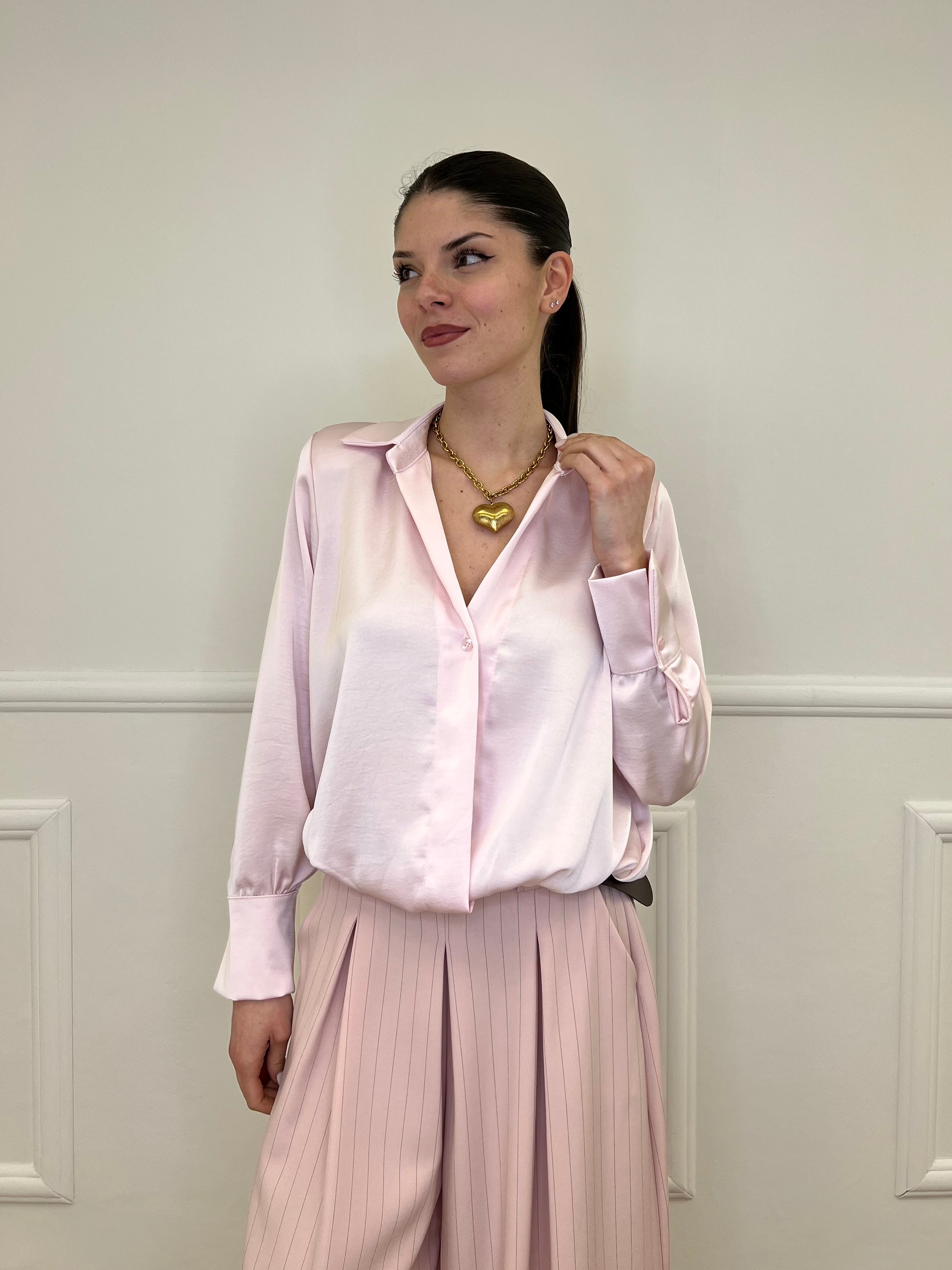 Blusa In Satin Con Spalline 10277 Rosa