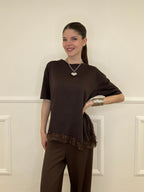 T-shirt Asimmetrica Con Pizzo 2824 Moro