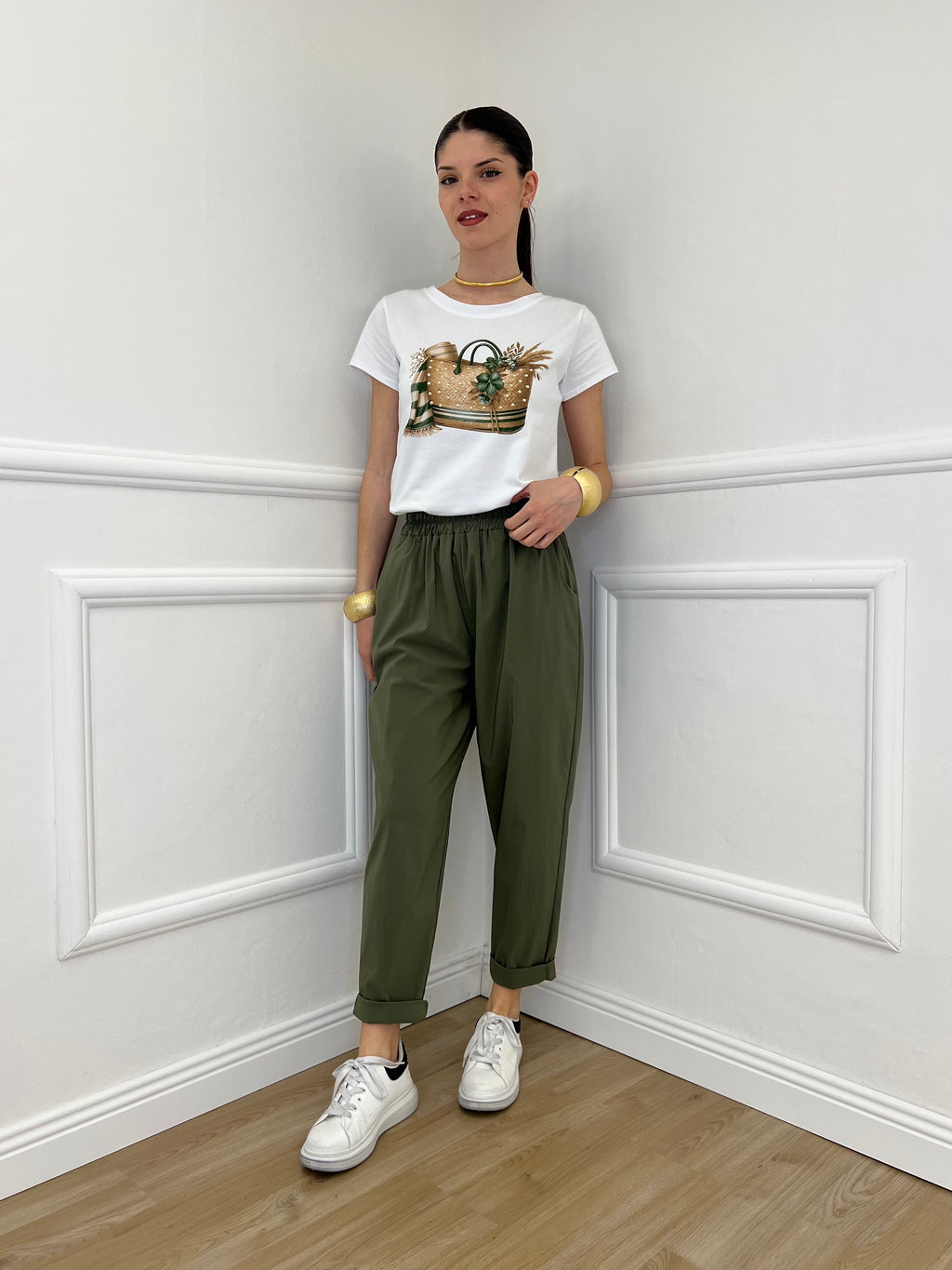 Pantalone Baggy Viscosa 2815 Verde Militare