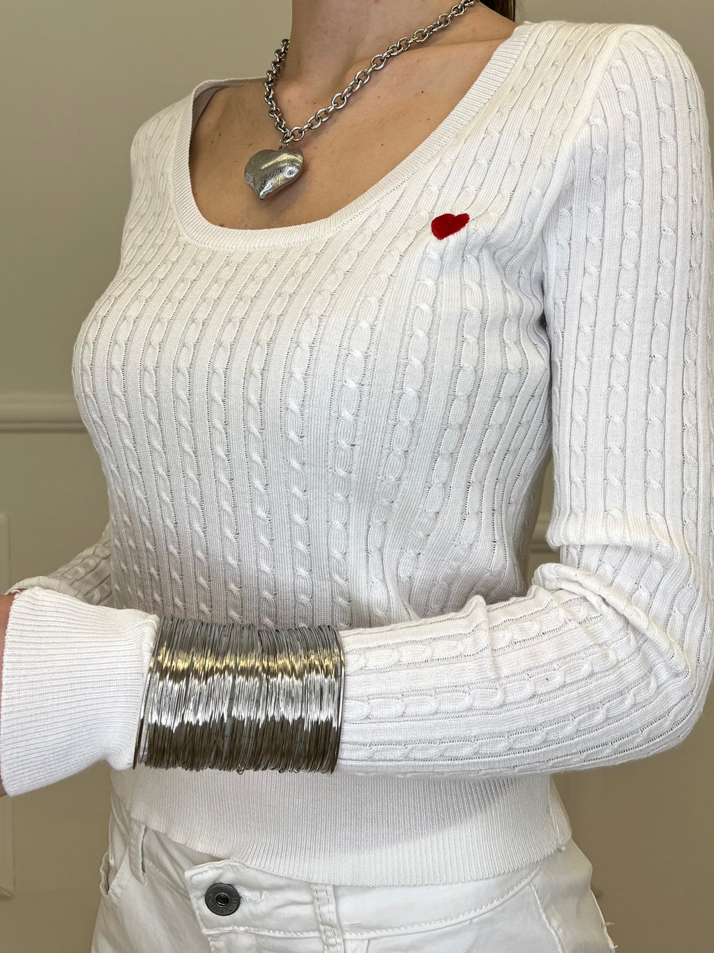 Maglia Trecce Cuore 1697 Bianco