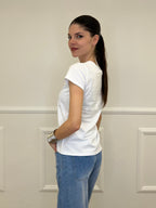 T-shirt Fiori Paillettes e Cristalli 5256 Bianco