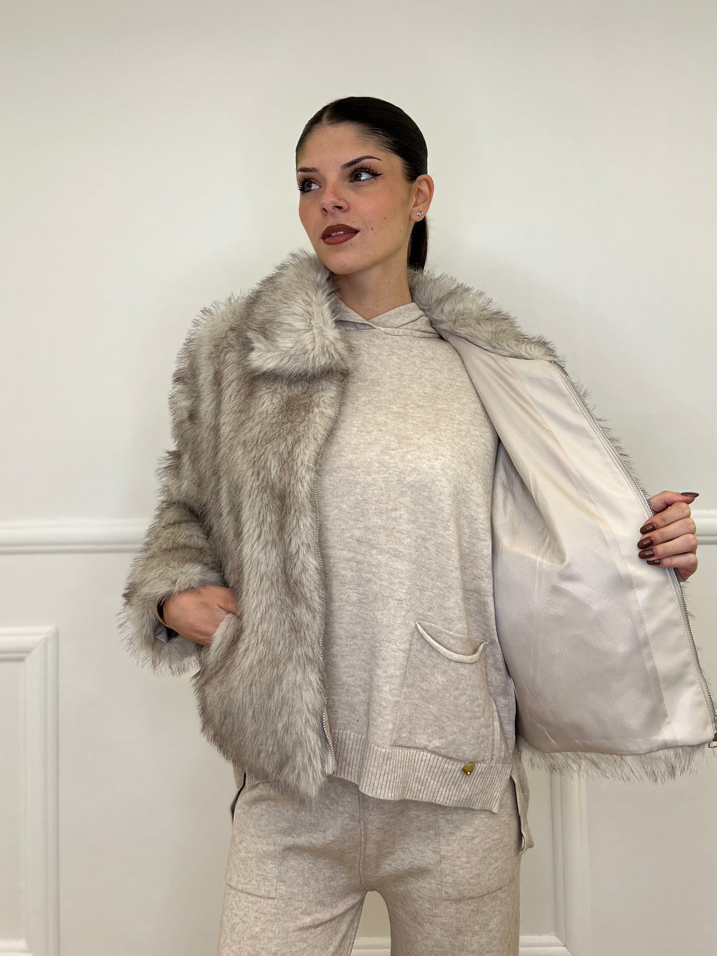 Pelliccia Zip C058 Ecru