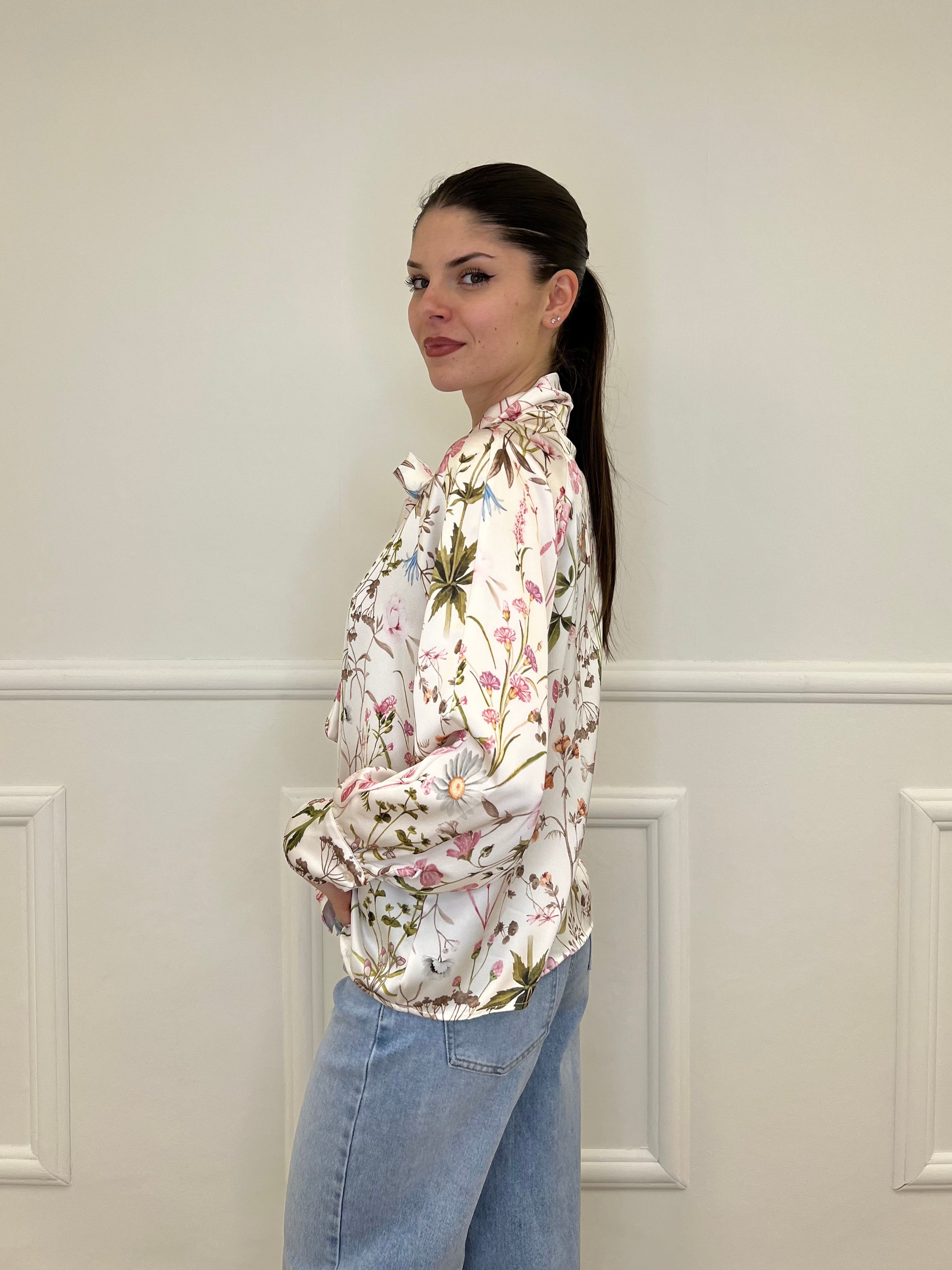 Camicia Floreale Con Fiocco 2598 Rosa