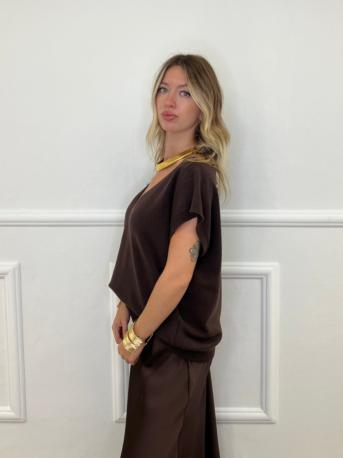 Maglia Scatoletta Scollo V 5402 Marrone