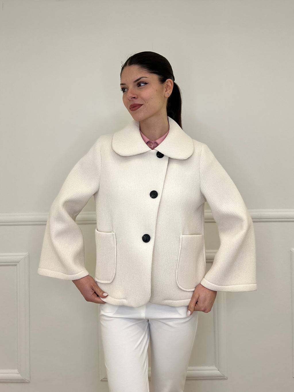 Giacca Neoprene Colletto 26088 Panna