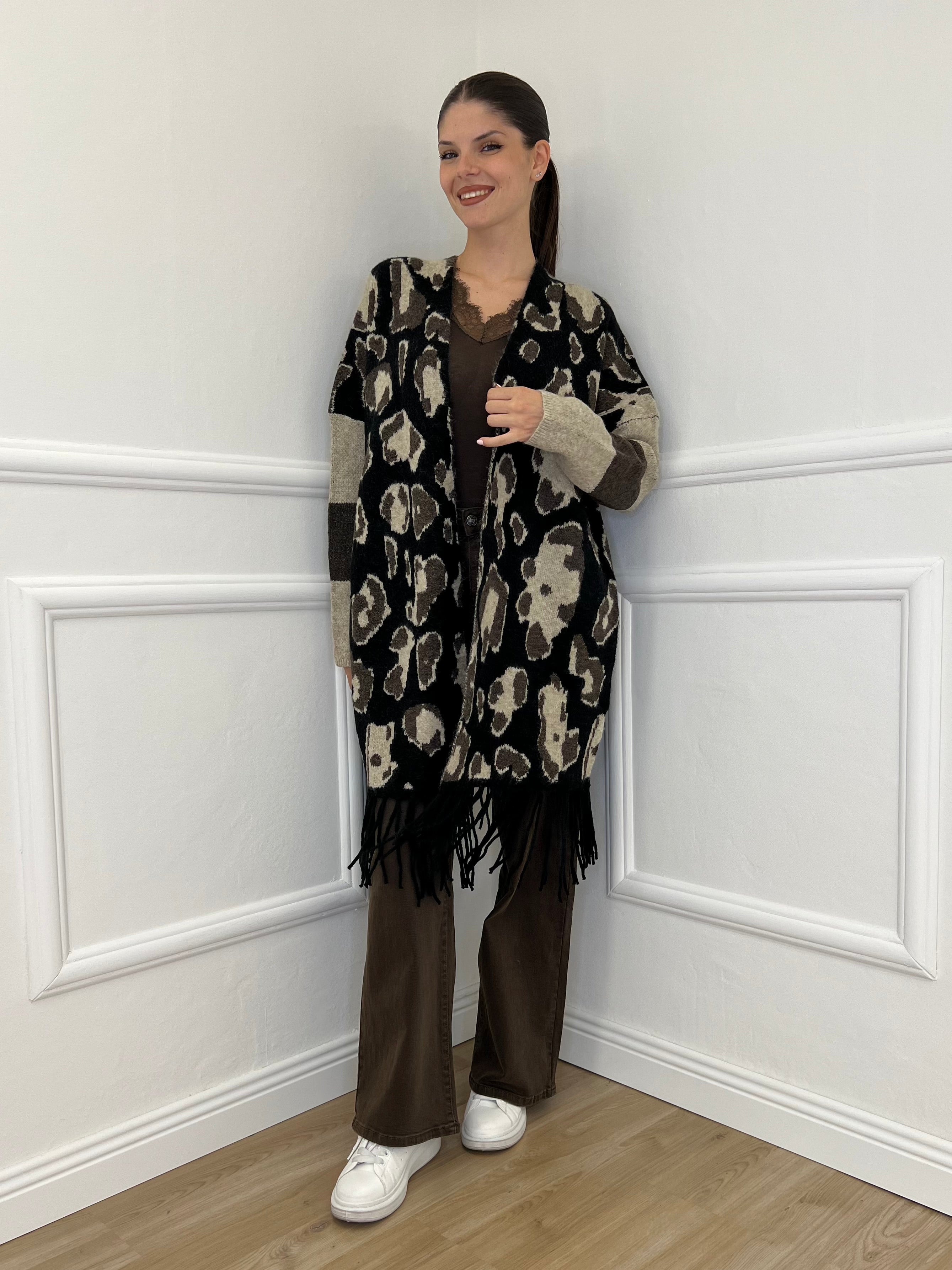 Maxi Cardigan Animalier 5036 - Bazar Abbigliamento