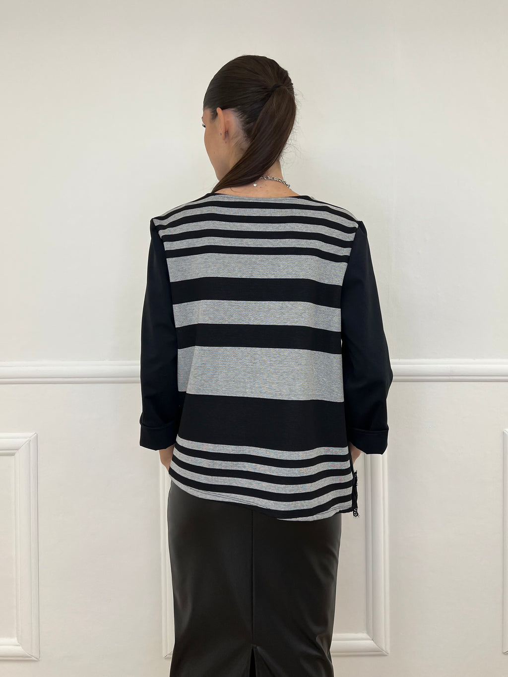 Maglia Asimmetrica Pizzo Bicolor 0225 Nero