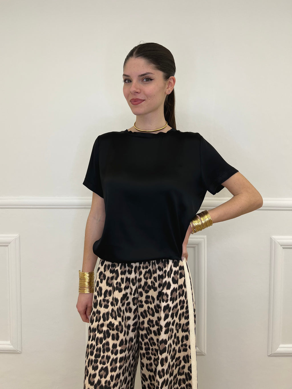 Maglietta In Raso Di Viscosa 82008 Nero