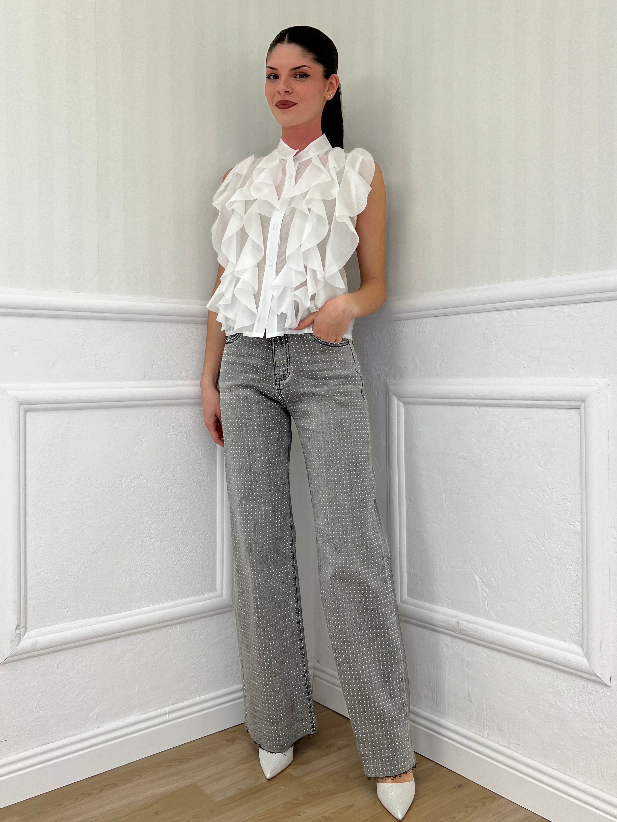 Camicia Smanicata Rouches 220672 Bianco - Bazar Abbigliamento