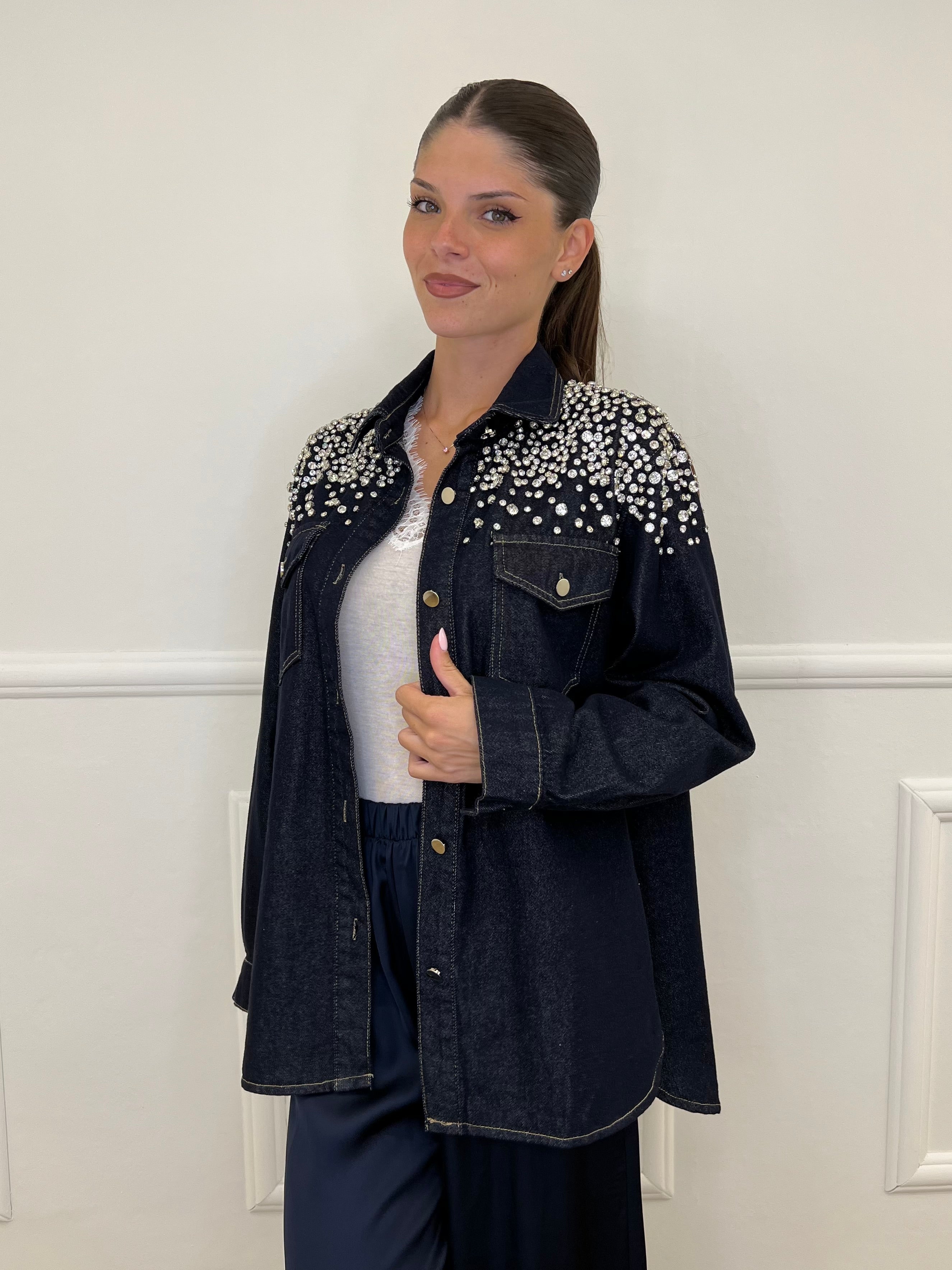 Giacca Denim Cristalli MF2501 Blu - Bazar Abbigliamento
