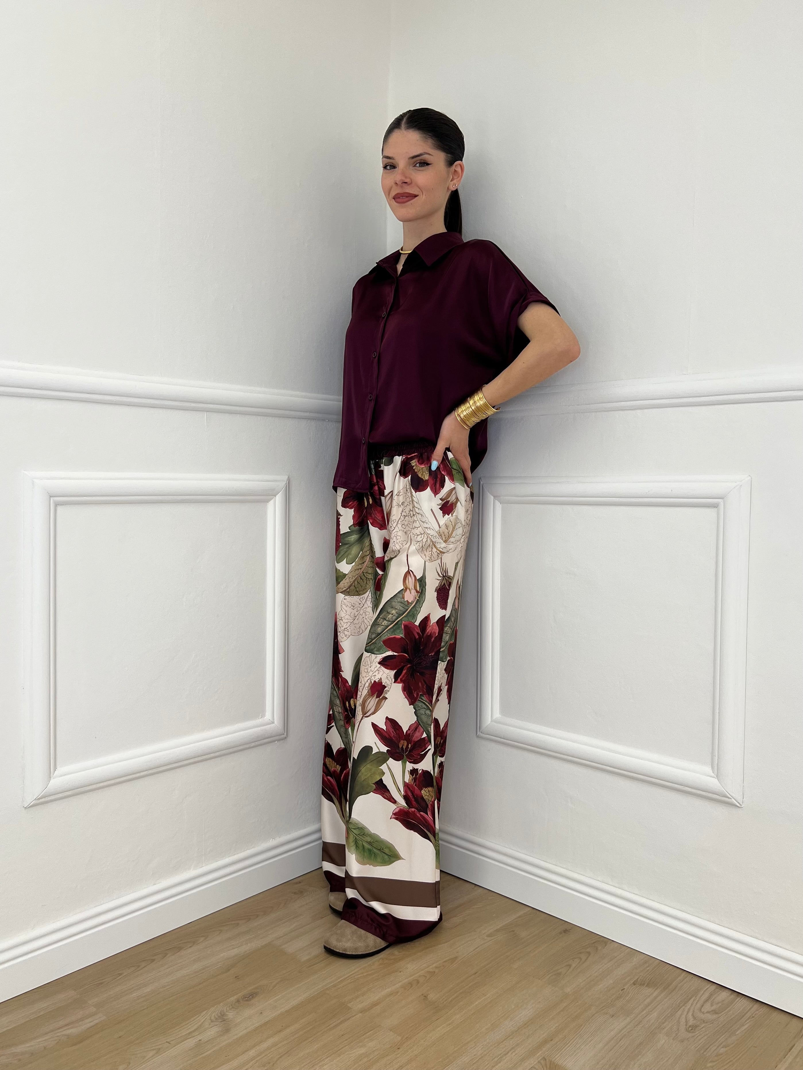 Completo Satin Pantalone Fantasia 17397 Burgundy