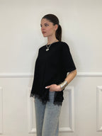 T-shirt Asimmetrica Con Pizzo 2824 Nero