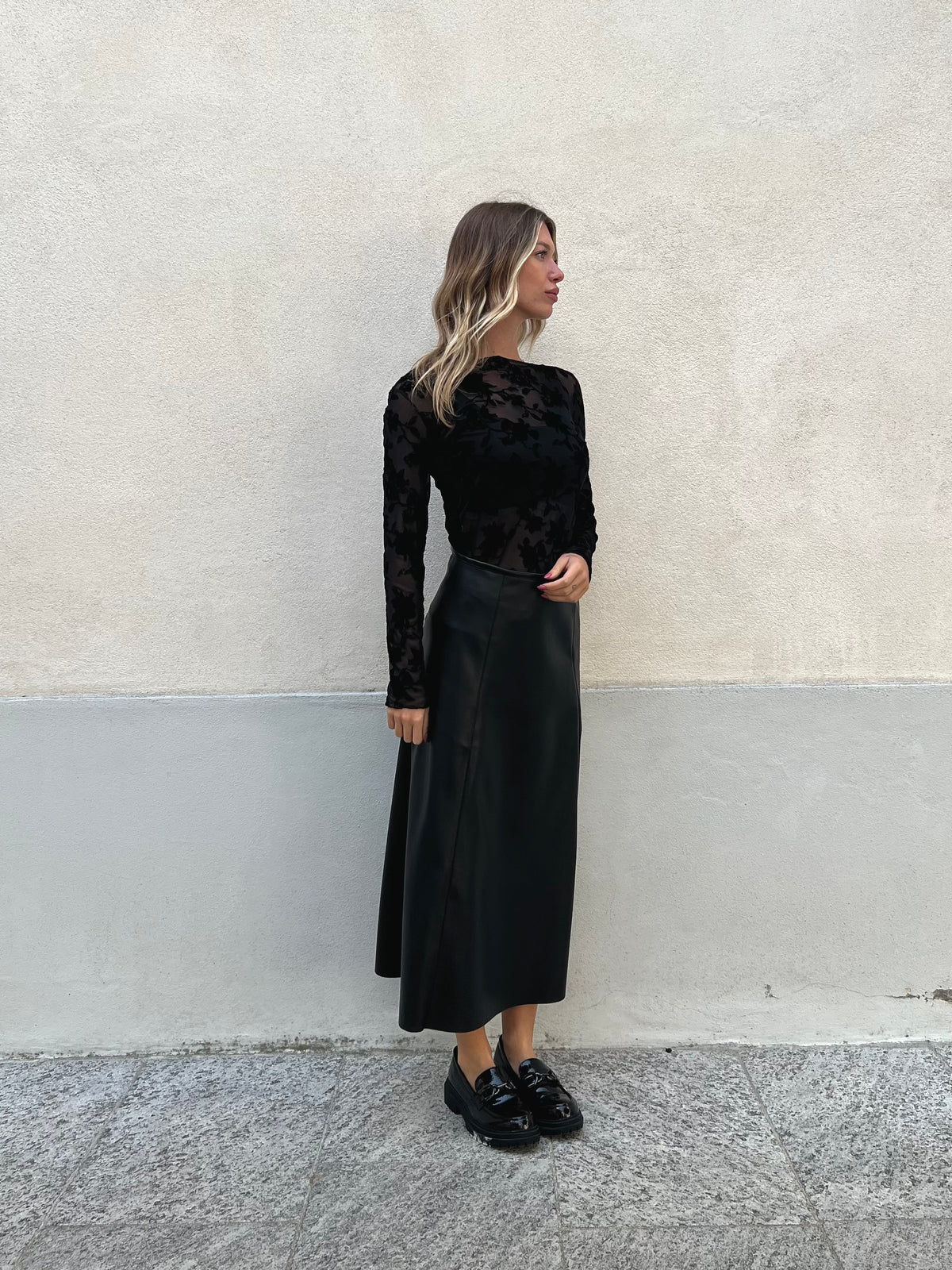 Gonna Midi Ecopelle 8066 Nero