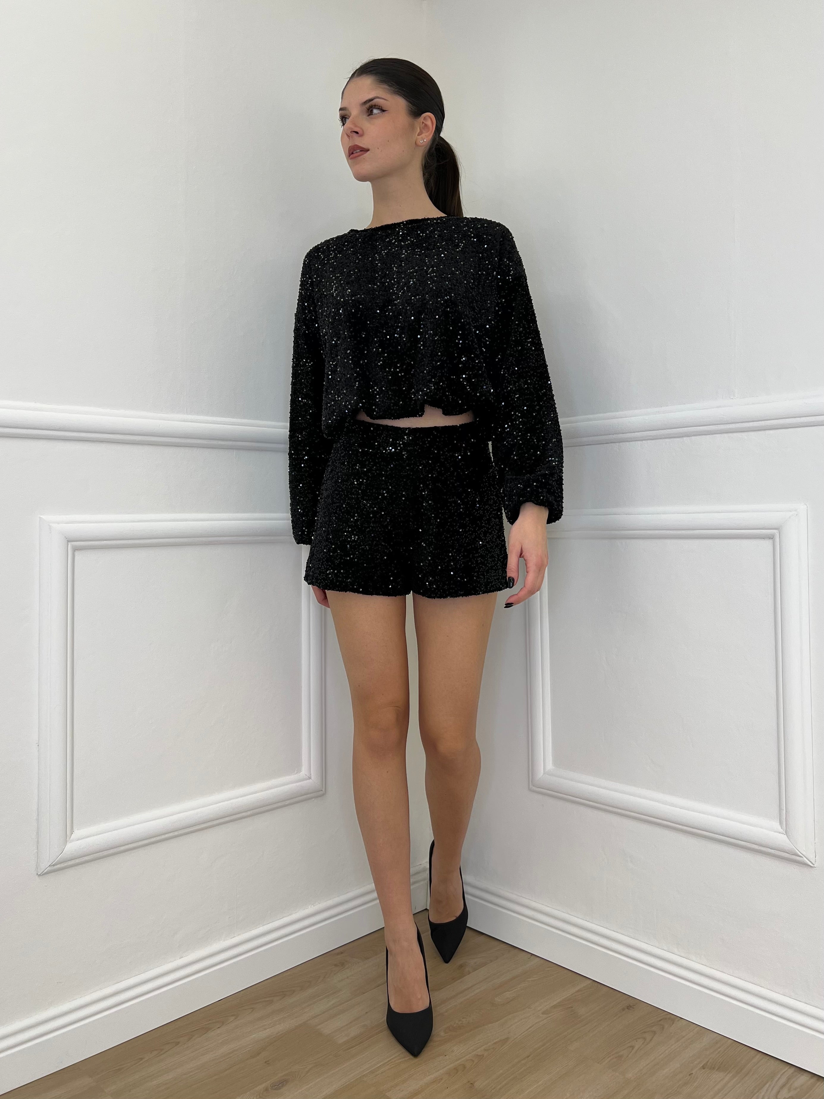 Shorts Paillettes 92825 Nero