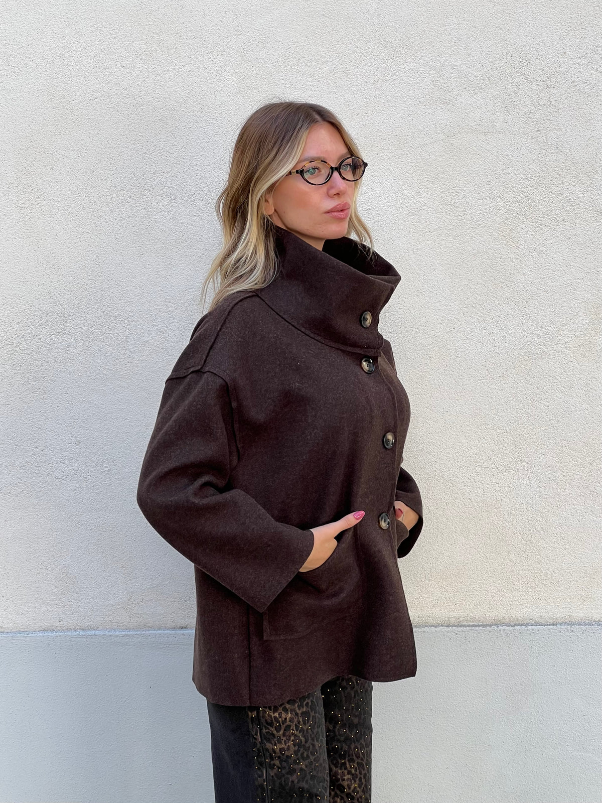 Giacca Corta in Panno 23337 Marrone