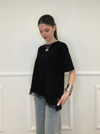 T-shirt Asimmetrica Con Pizzo 2824 Nero