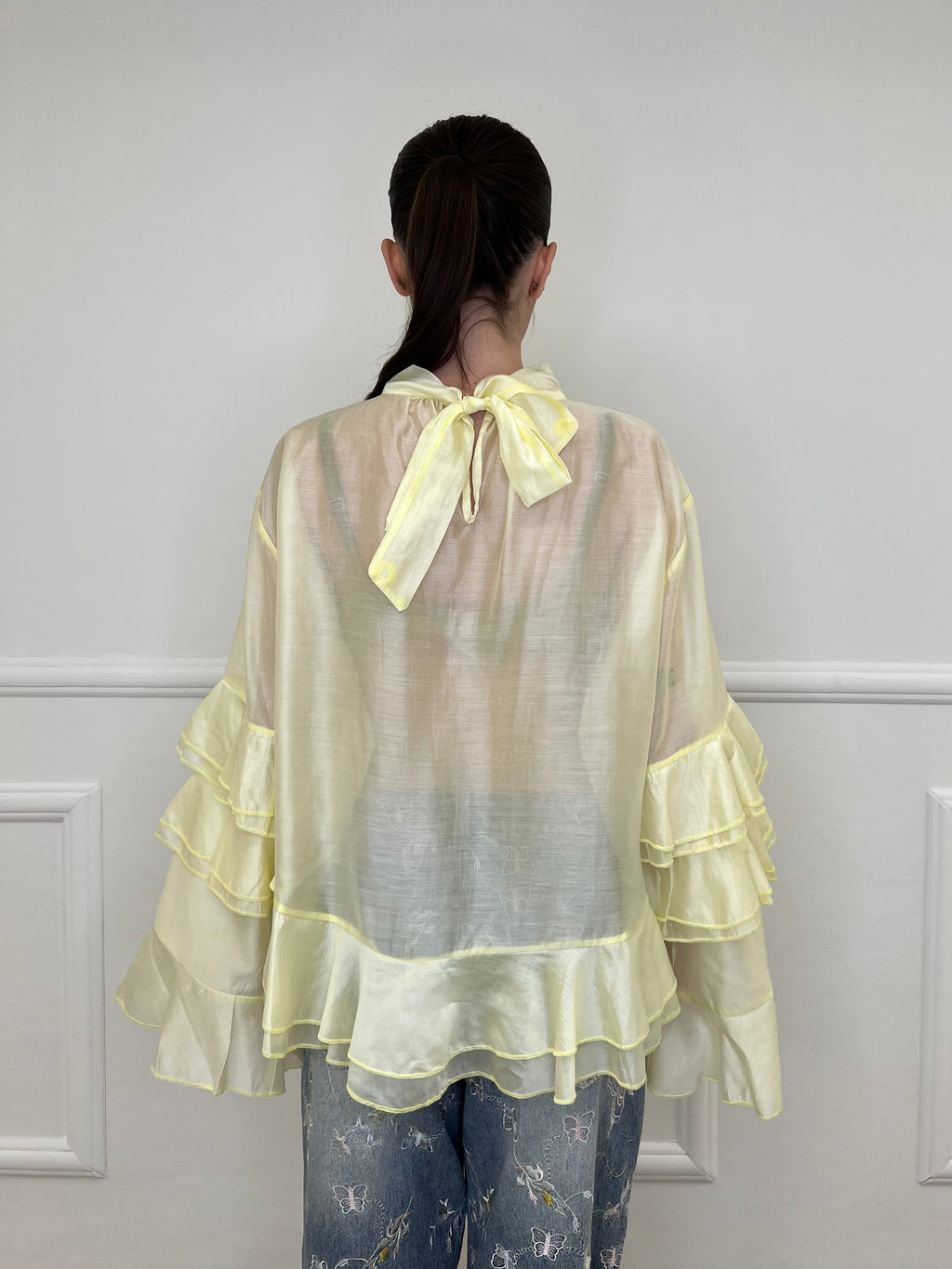Blusa in Tencel a Balze 6108 Giallo