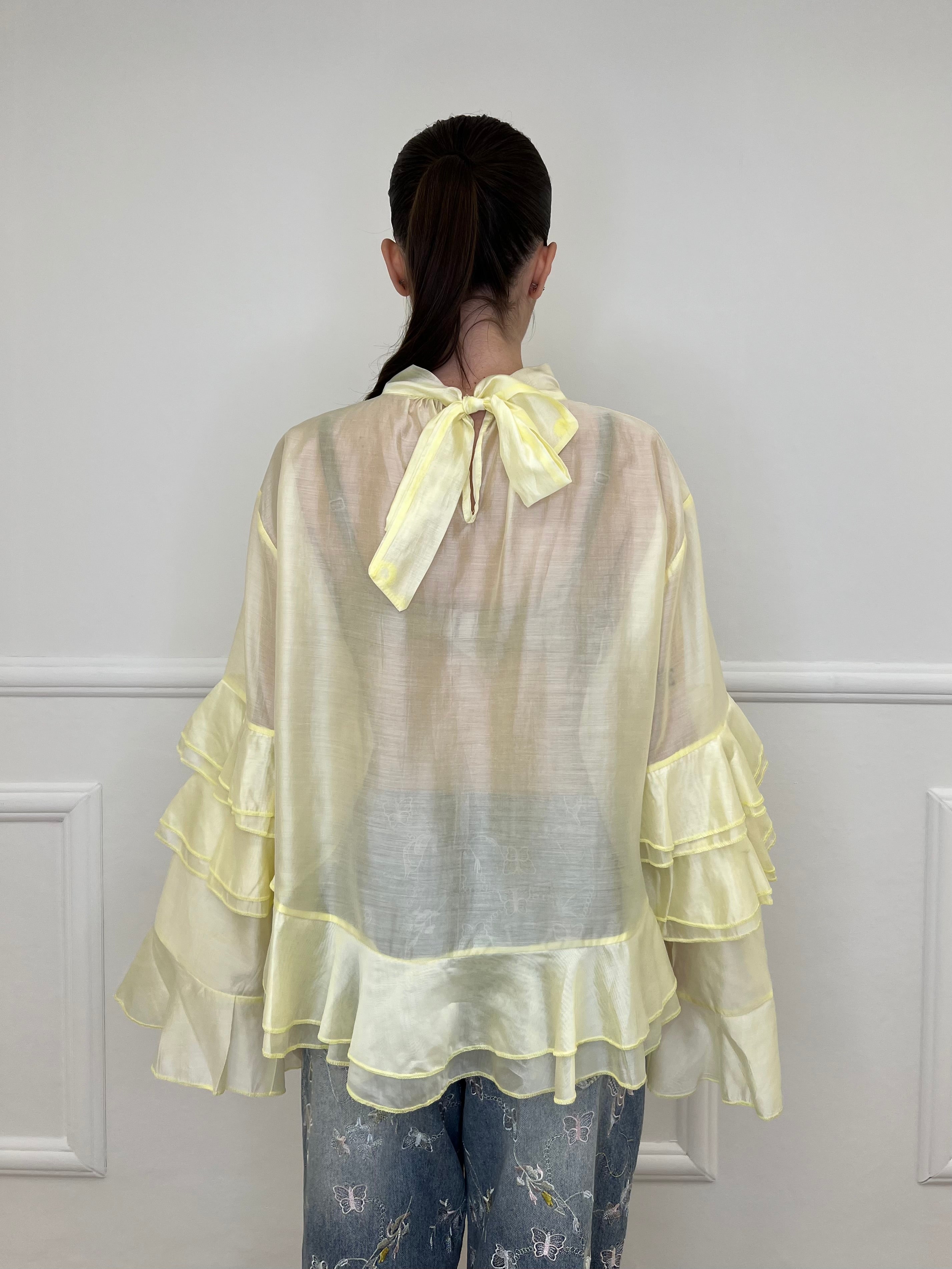 Blusa in Tencel a Balze 6108 Giallo