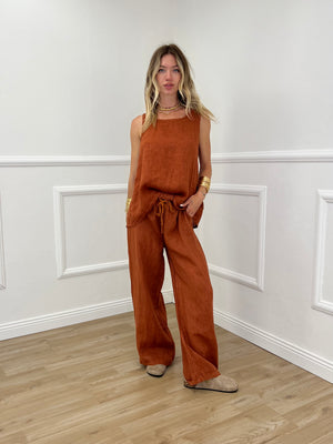 Pantalone Lino Coulisse 23216 Mattone